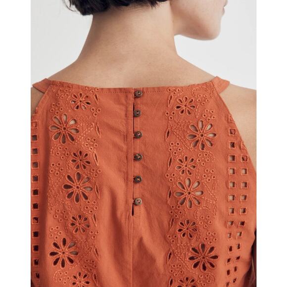 Madewell Eyelet A-Line Halter Tank Top in Copperwashed Orange XXS NWT - Picture 3 of 8